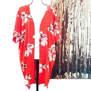R.U.B.Z Kimono Coral Red Floral Print Size M